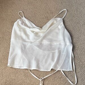 Women's White Satin Cowl Neck Camisole